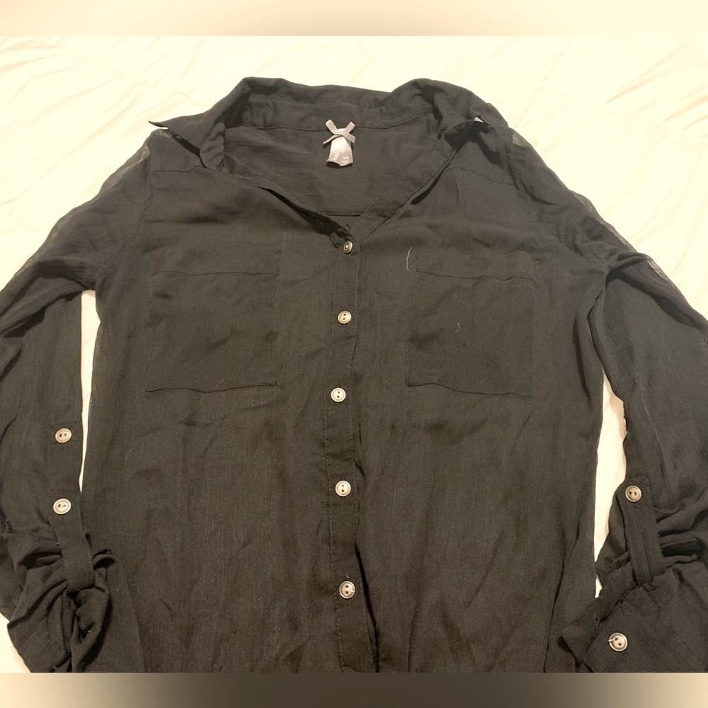 Black Sheer Button Down Blouse